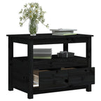 Tavolino da Salotto Nero 71x49x55cm in Legno Massello di Pino
