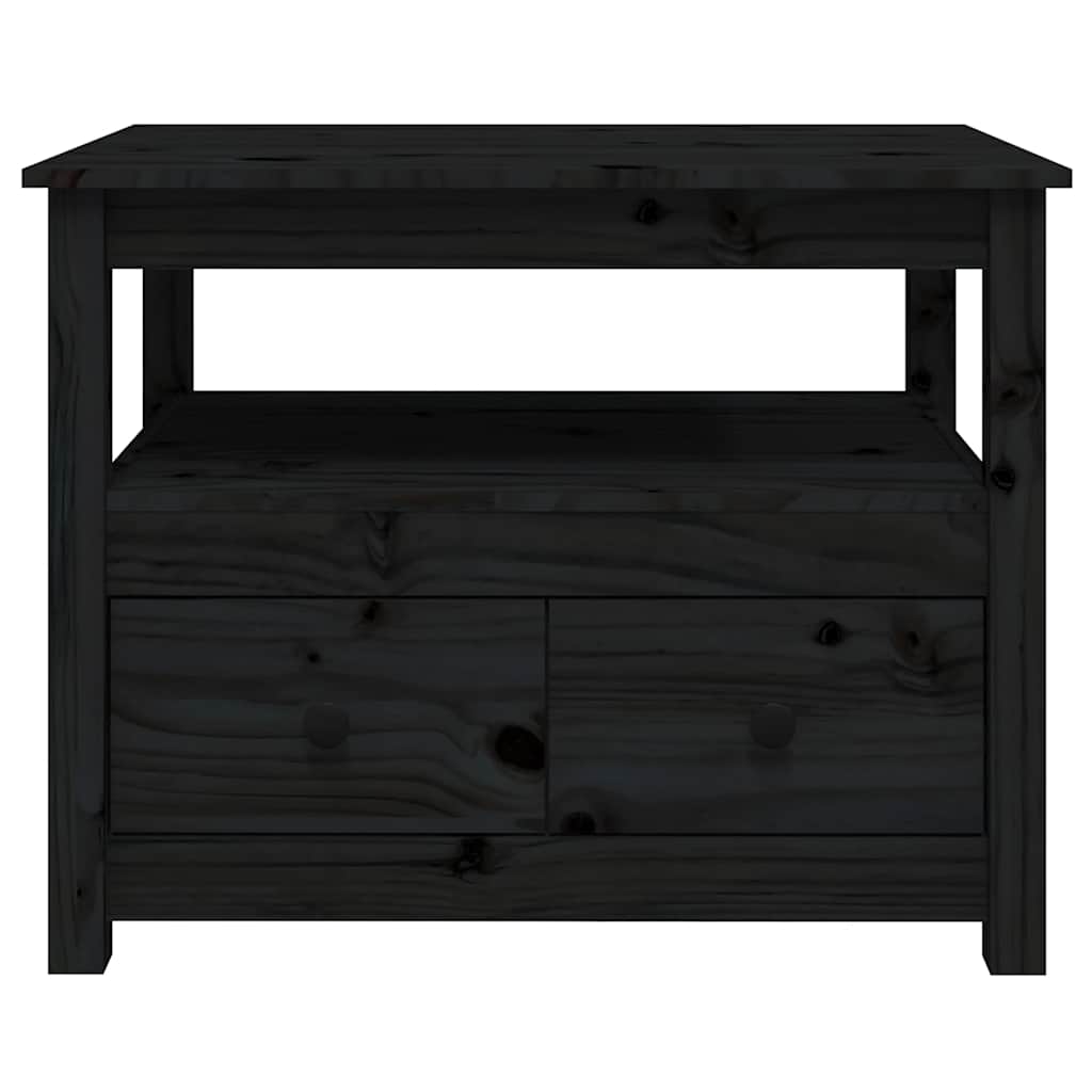 Tavolino da Salotto Nero 71x49x55cm in Legno Massello di Pino