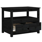 Tavolino da Salotto Nero 71x49x55cm in Legno Massello di Pino