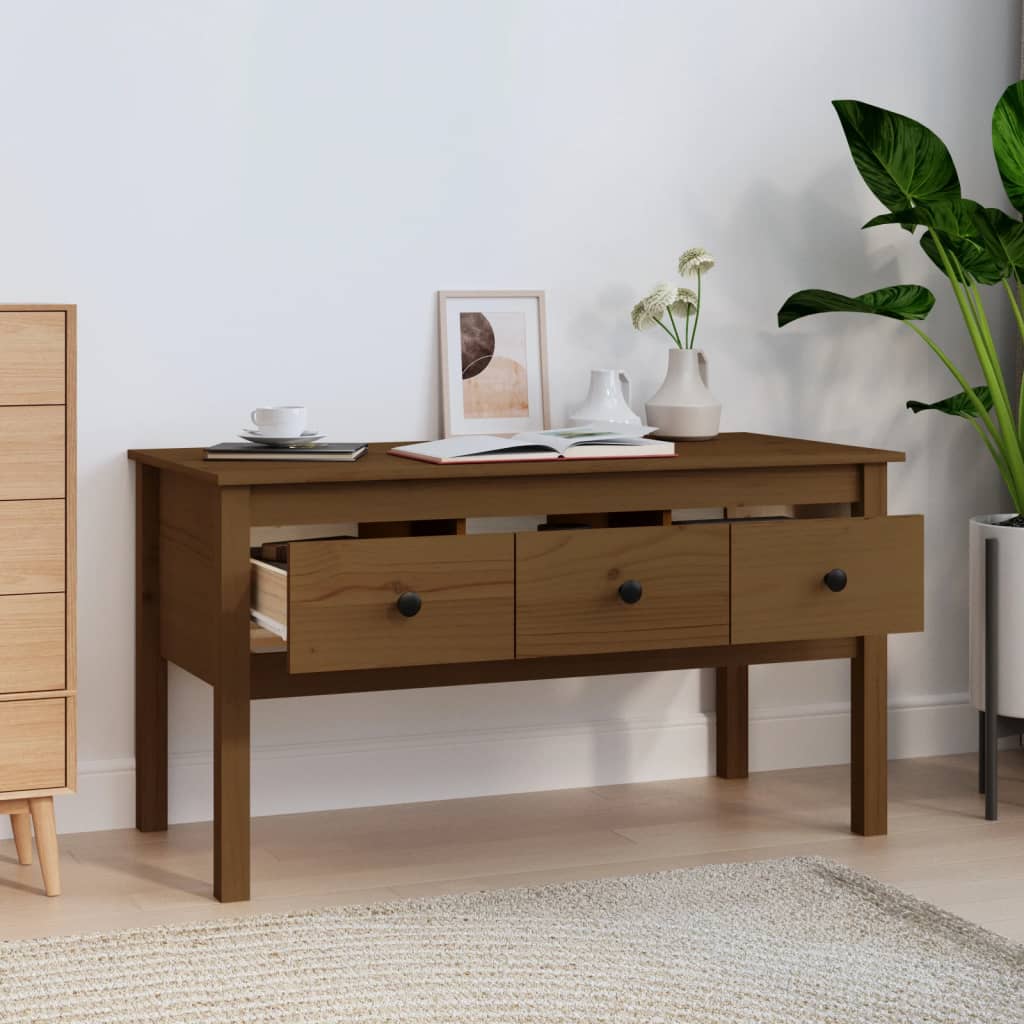 Tavolino da Salotto ambra 102x49x55cm in Legno Massello di Pino