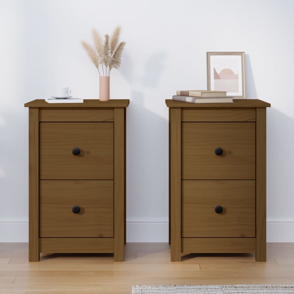Comodini 2 pz ambra 40x35x61,5 cm in Legno Massello di Pino