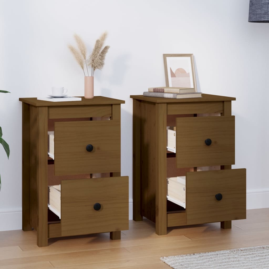 Comodini 2 pz ambra 40x35x61,5 cm in Legno Massello di Pino