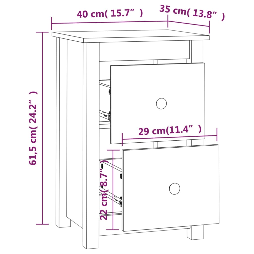 Comodini 2 pz ambra 40x35x61,5 cm in Legno Massello di Pino