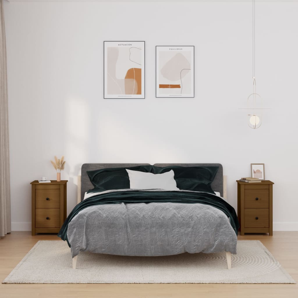 Comodini 2 pz ambra 40x35x61,5 cm in Legno Massello di Pino