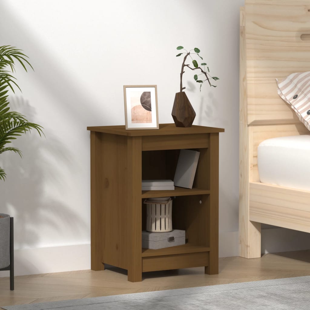 Comodino Marrone Ambrato 40x35x55 cm in Legno Massello di Pino