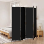 Divisorio a 4 Pannelli Nero 200x200 cm in Tessuto