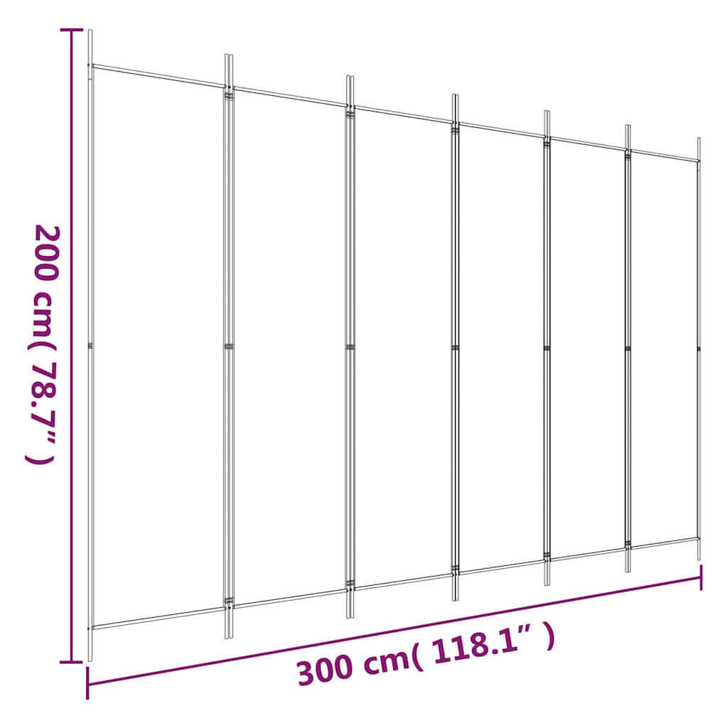 Divisorio a 6 Pannelli Bianco 300x200 cm Tessuto