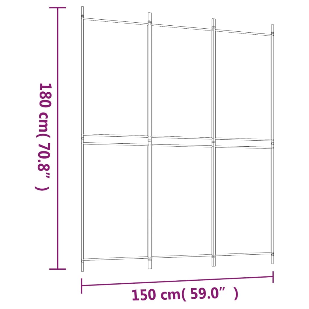 Divisorio a 3 Pannelli Marrone 150x180 cm in Tessuto
