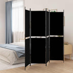 Divisorio a 4 Pannelli Nero 200x180 cm in Tessuto