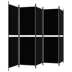 Divisorio a 5 Pannelli Nero 250x180 cm in Tessuto
