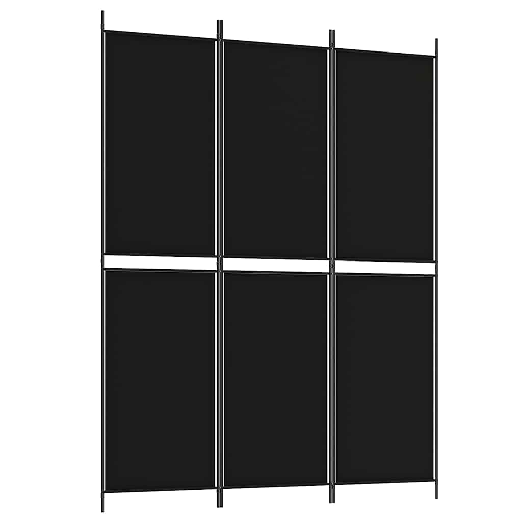 Divisorio a 3 Pannelli Nero 150x200 cm in Tessuto