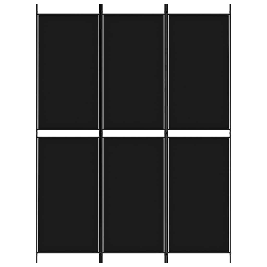 Divisorio a 3 Pannelli Nero 150x200 cm in Tessuto
