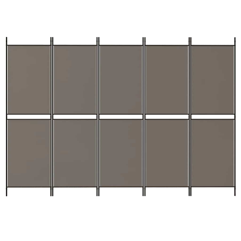 Divisorio a 5 Pannelli Antracite 250x200 cm Tessuto