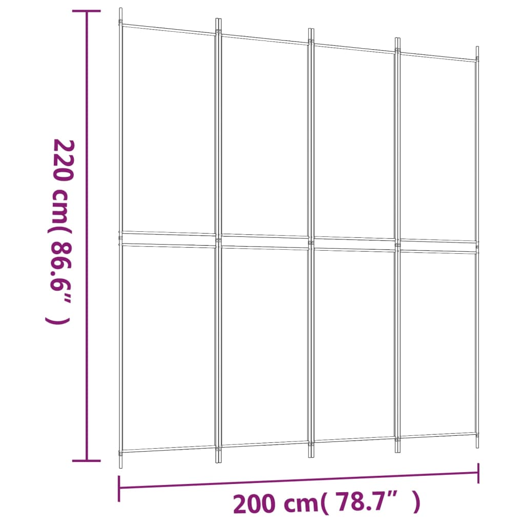 Divisorio a 4 Pannelli Bianco 200x220 cm Tessuto