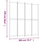 Divisorio a 4 Pannelli Bianco 200x220 cm Tessuto