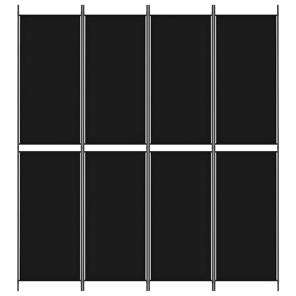 Divisorio a 4 Pannelli Nero 200x220 cm in Tessuto