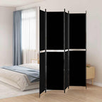 Divisorio a 4 Pannelli Nero 200x220 cm in Tessuto