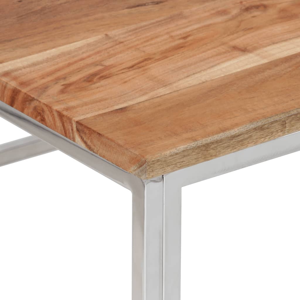 Tavolino Salotto Argento Acciaio Inox e Legno Massello Acacia