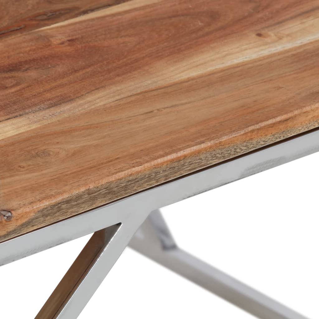 Tavolino Salotto Argento Acciaio Inox e Legno Massello Acacia