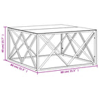 Tavolino da Salotto 80x80x40 cm in Acciaio Inox e Vetro