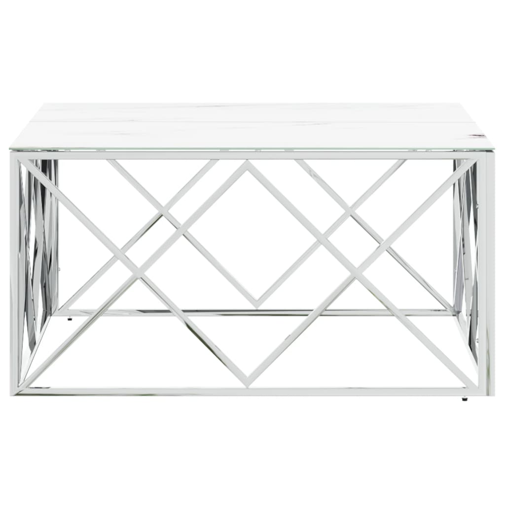 Tavolino da Salotto Argento 80x80x40 cm in Acciaio Inox e Vetro