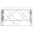Tavolino da Salotto Argento 80x80x40 cm in Acciaio Inox e Vetro