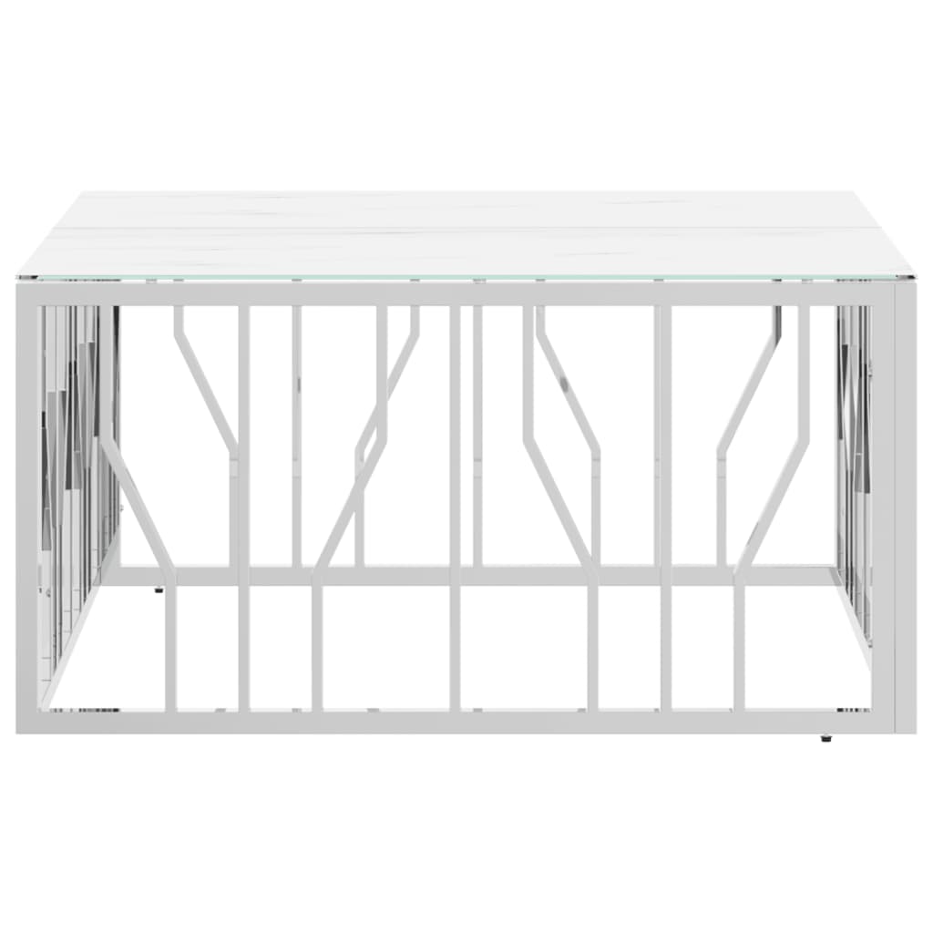 Tavolino da Salotto Argento 80x80x40 cm in Acciaio Inox e Vetro