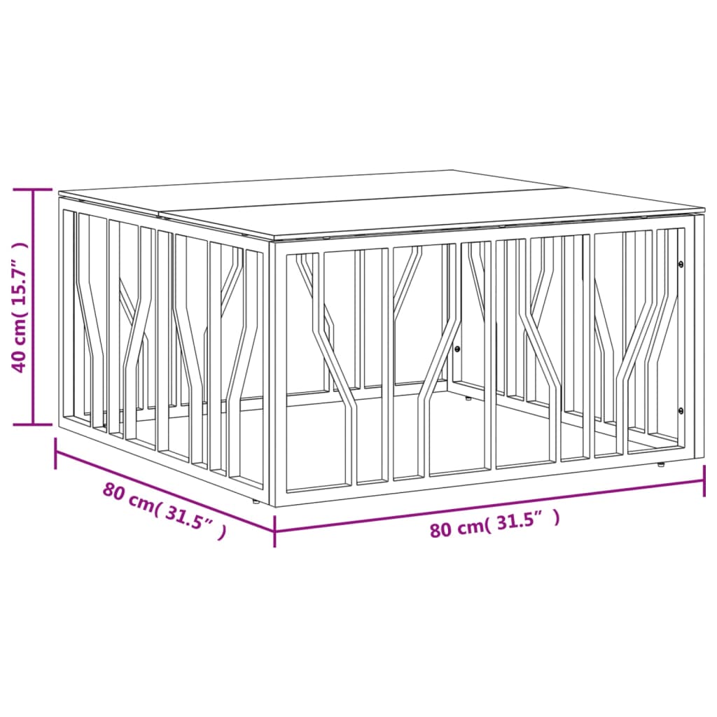 Tavolino da Salotto Argento 80x80x40 cm in Acciaio Inox e Vetro
