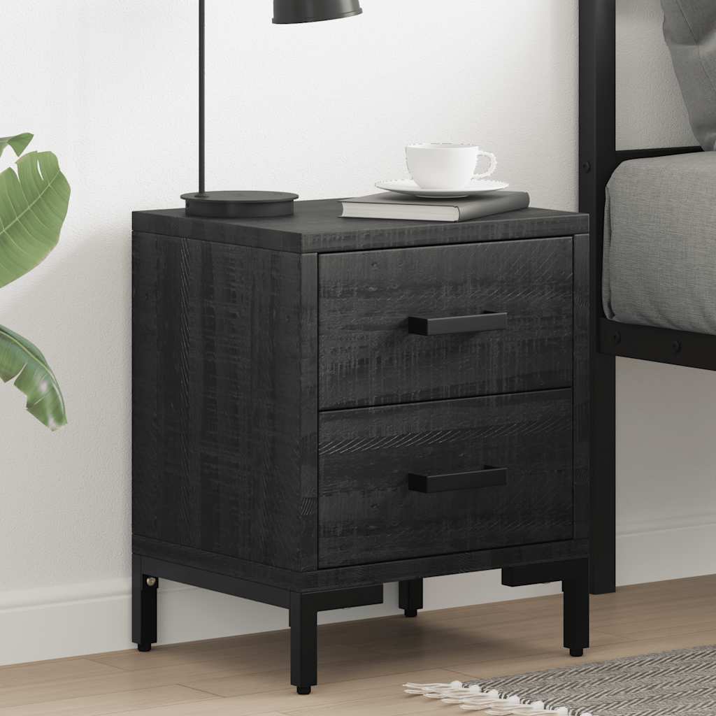 Comodino Nero 36x30x45 cm in Legno Massello di Pino