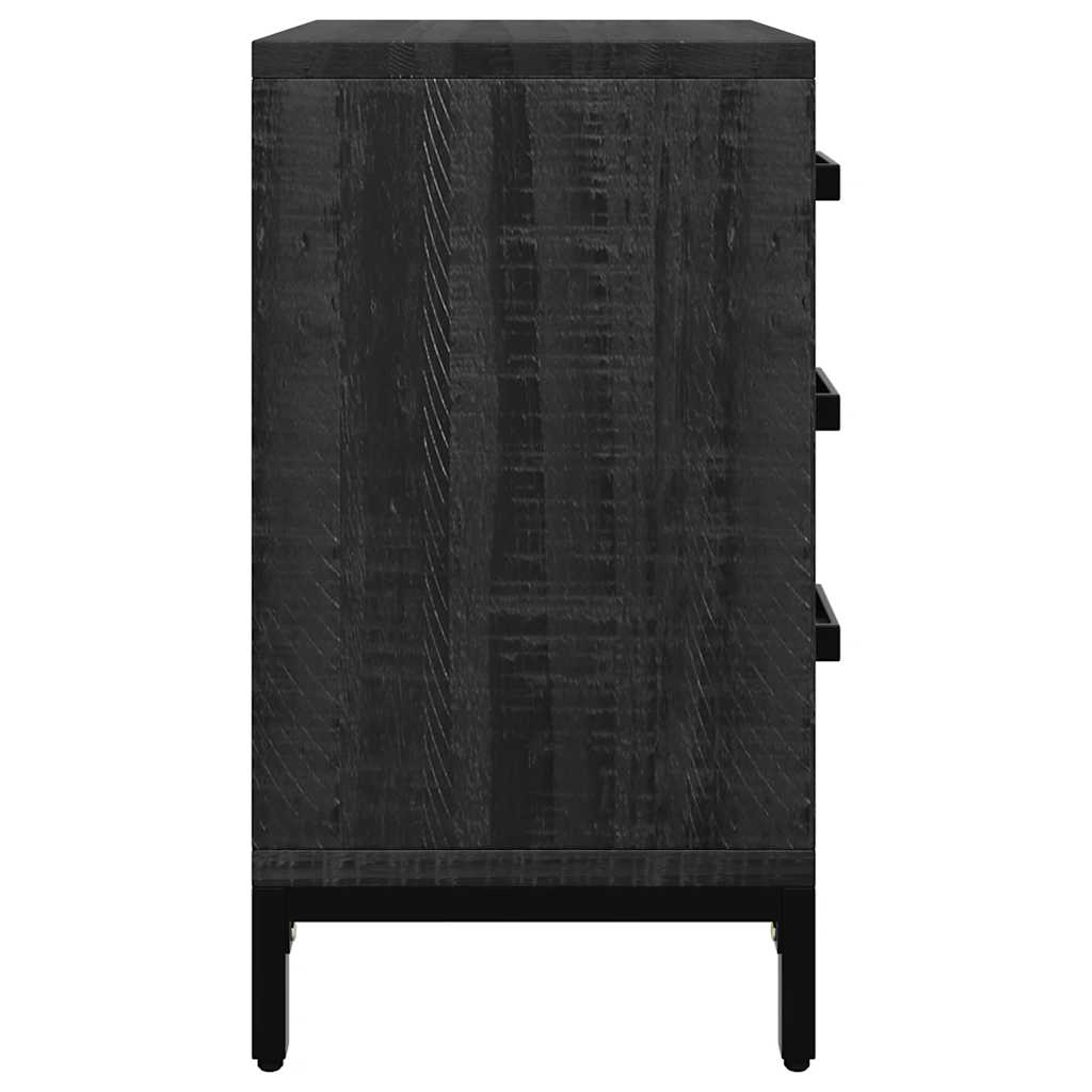Comodino Nero 40x30x55 cm Legno Massello di Pino Riciclato