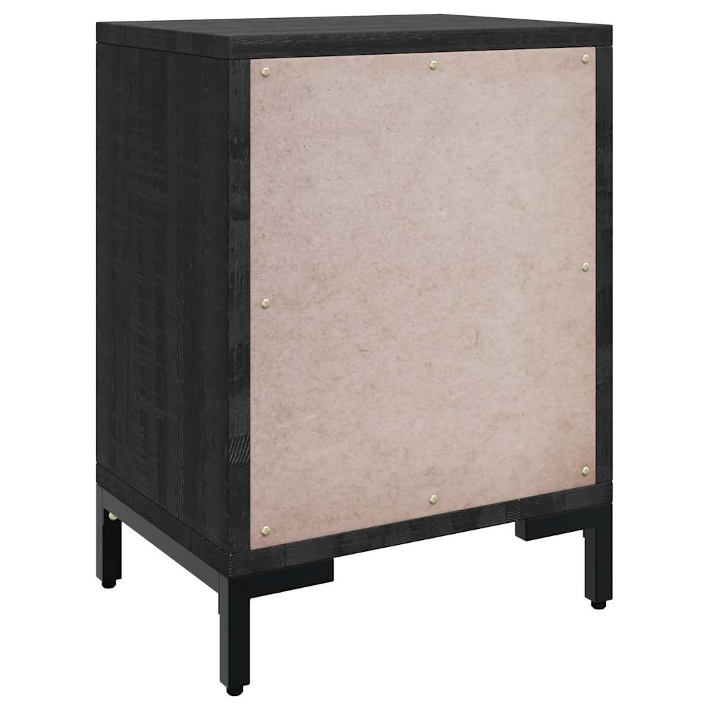 Comodino Nero 40x30x55 cm Legno Massello di Pino Riciclato
