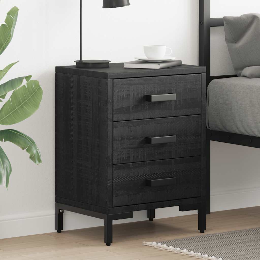 Comodino Nero 40x30x55 cm Legno Massello di Pino Riciclato