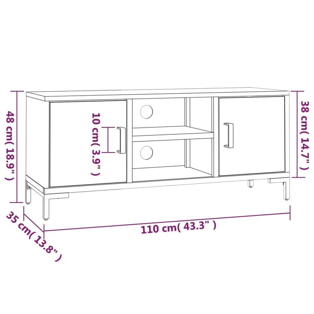 Mobile TV Marrone 110x35x48 cm in Legno Massello di Pino