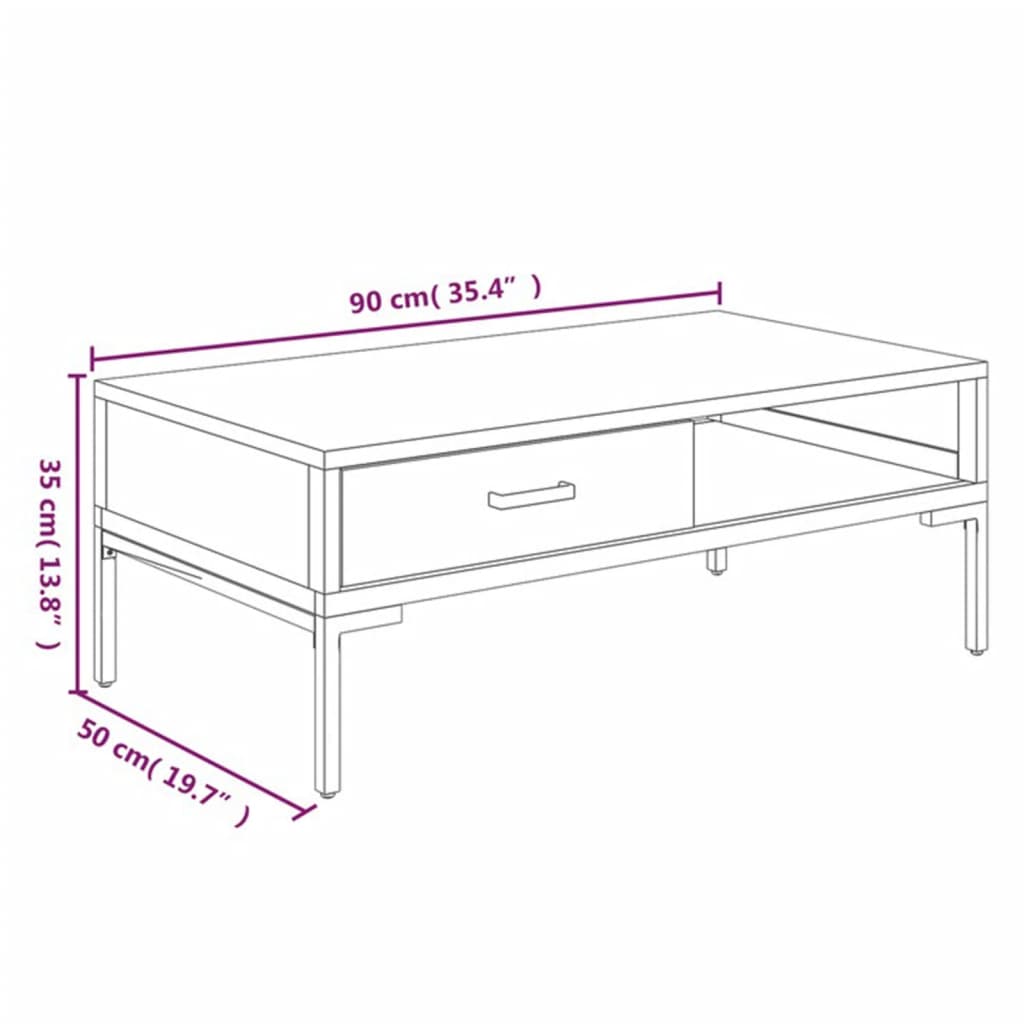 Tavolino da Salotto Nero 90x50x35 cm in Legno Massello di Pino