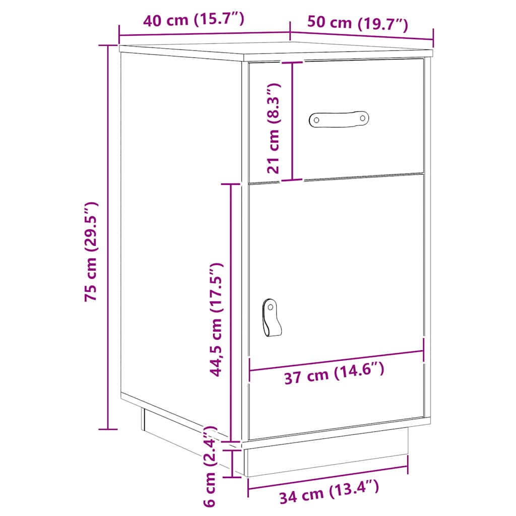 Armadietto da Scrivania Bianco 40x50x75 cm Legno Massello Pino