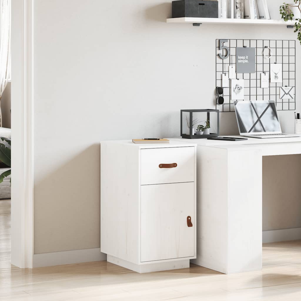 Armadietto da Scrivania Bianco 40x50x75 cm Legno Massello Pino