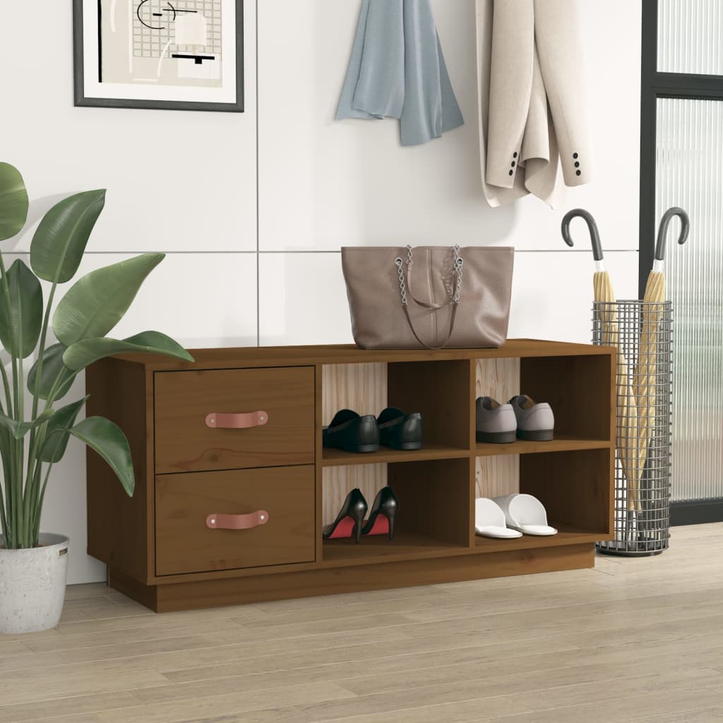 Scarpiera Ambrata 100x34x45 cm in Legno Massello di Pino