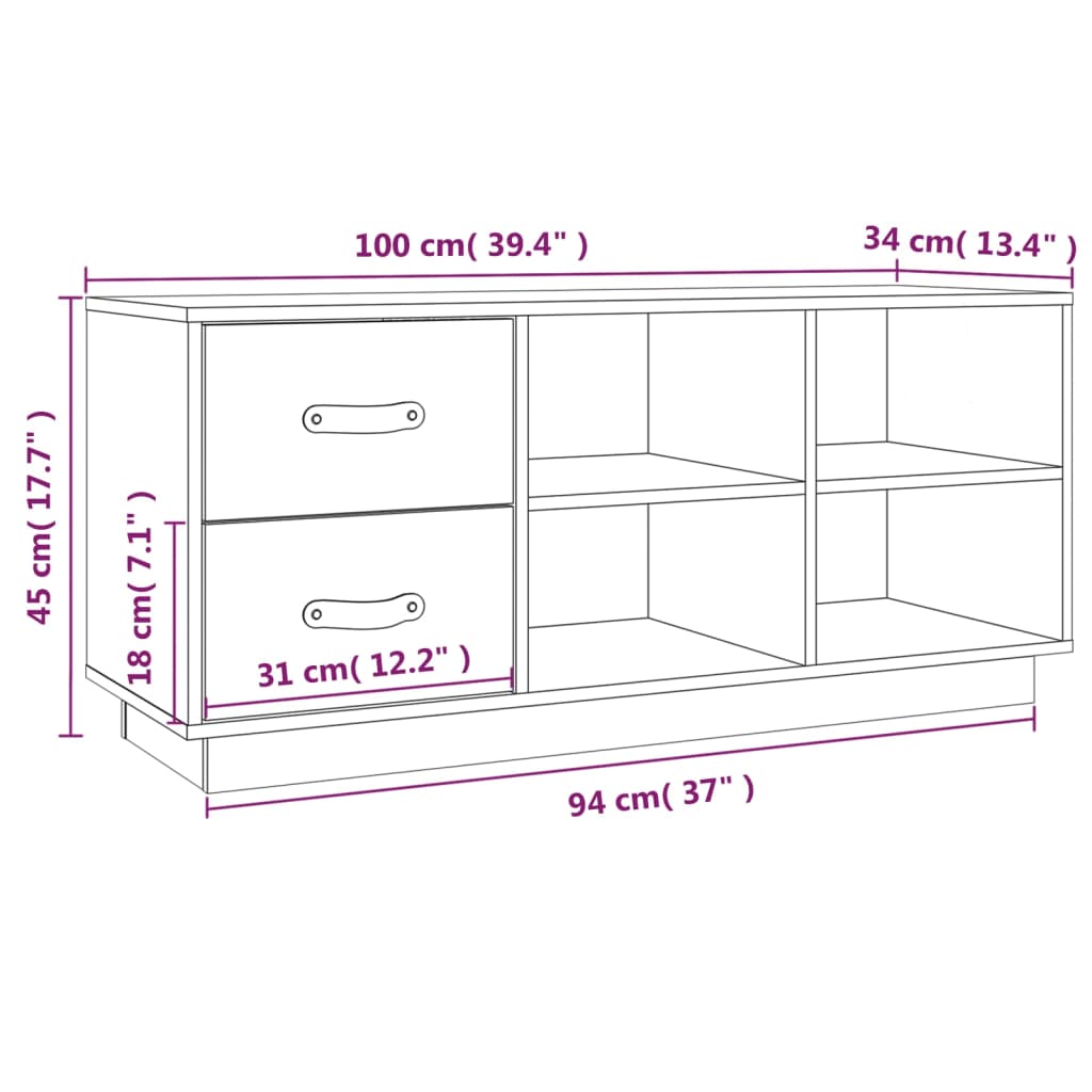 Scarpiera Ambrata 100x34x45 cm in Legno Massello di Pino