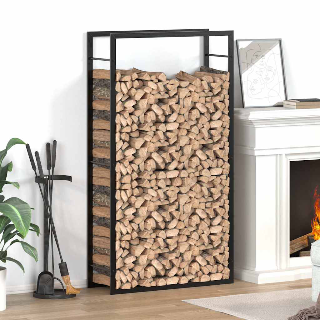 Portalegna Nero Opaco 80x28x154 cm Acciaio