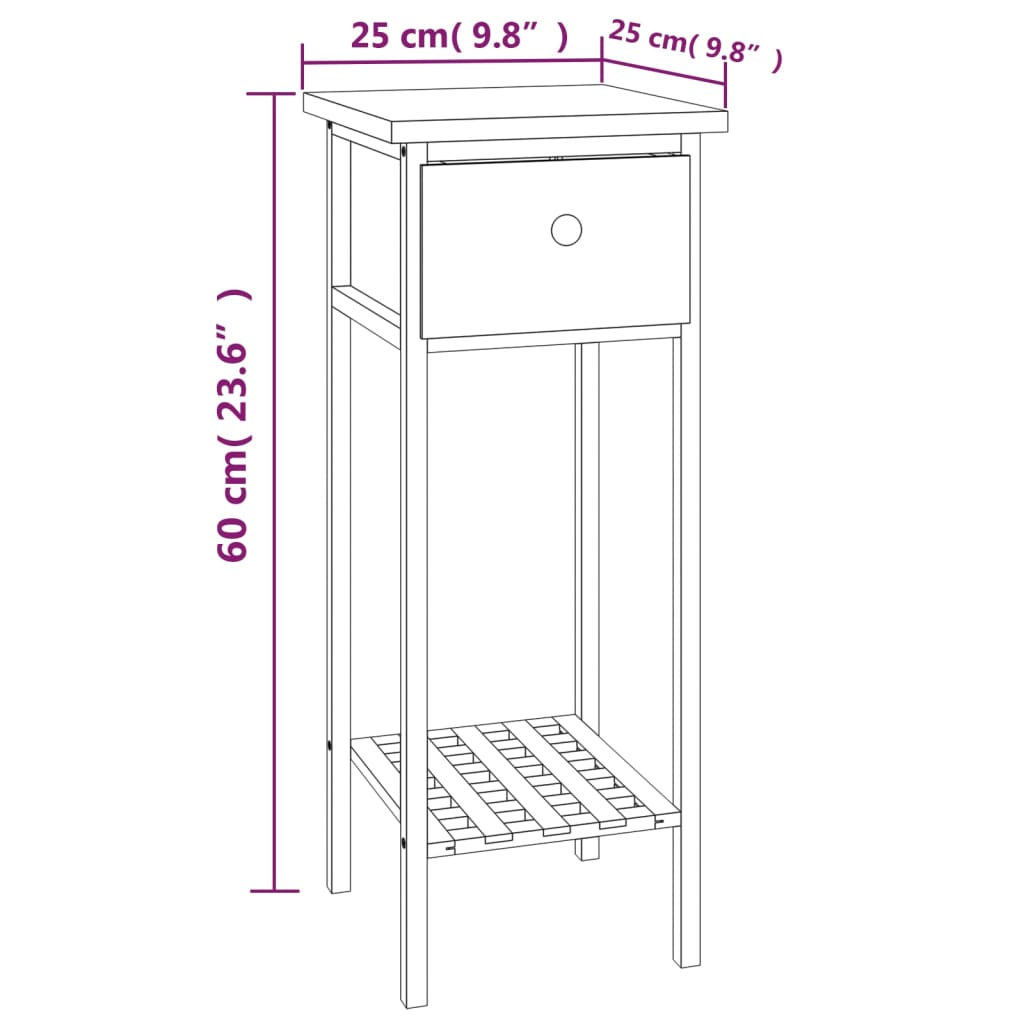 Tavolino con Cassetto 25x25x60 cm Legno Massello di Noce