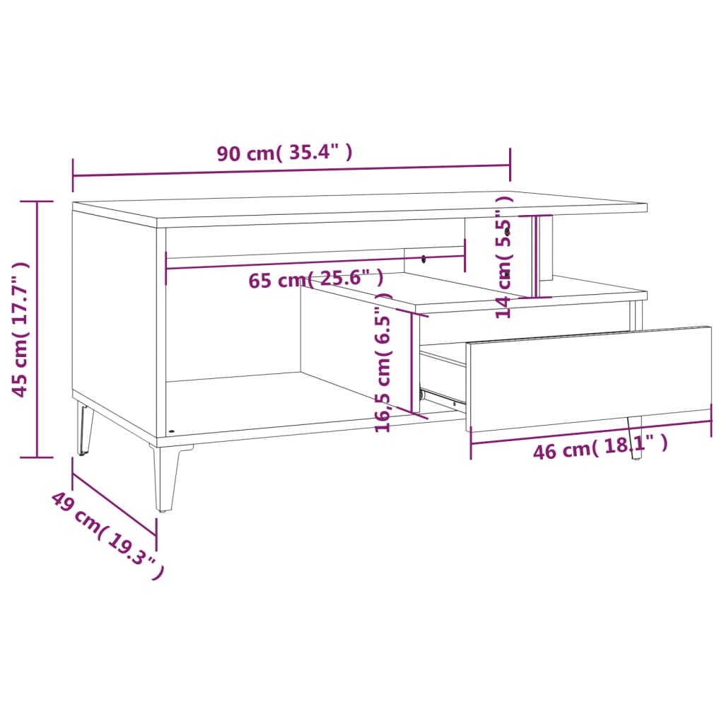 Tavolino da Salotto Rovere Fumo 90x49x45 cm Legno Multistrato