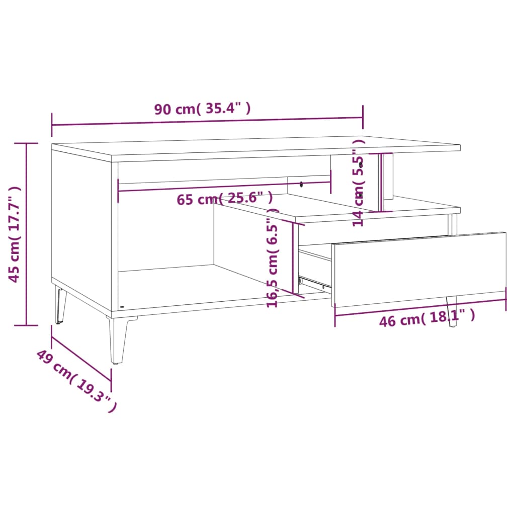 Tavolino Salotto Rovere Marrone 90x49x45 cm Legno Multistrato