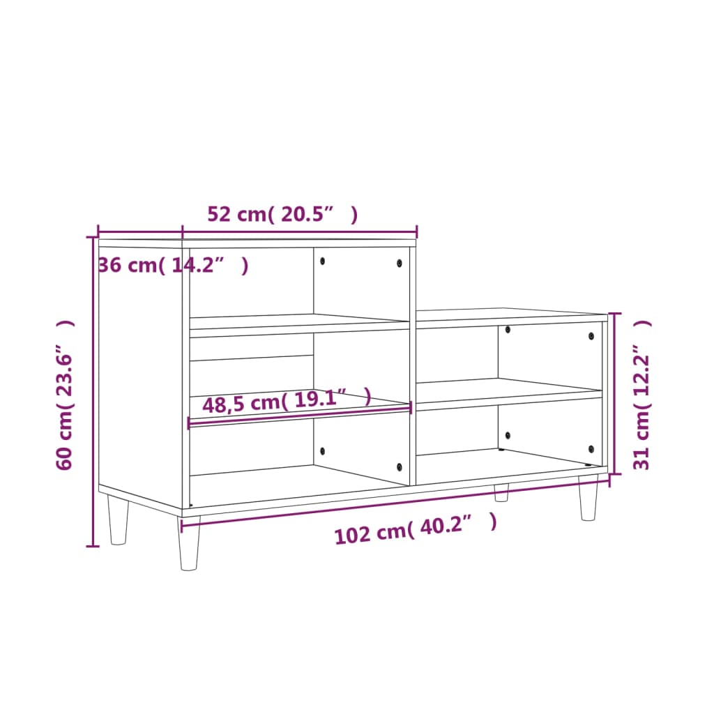 Scarpiera Nera 102x36x60 cm in Legno Multistrato