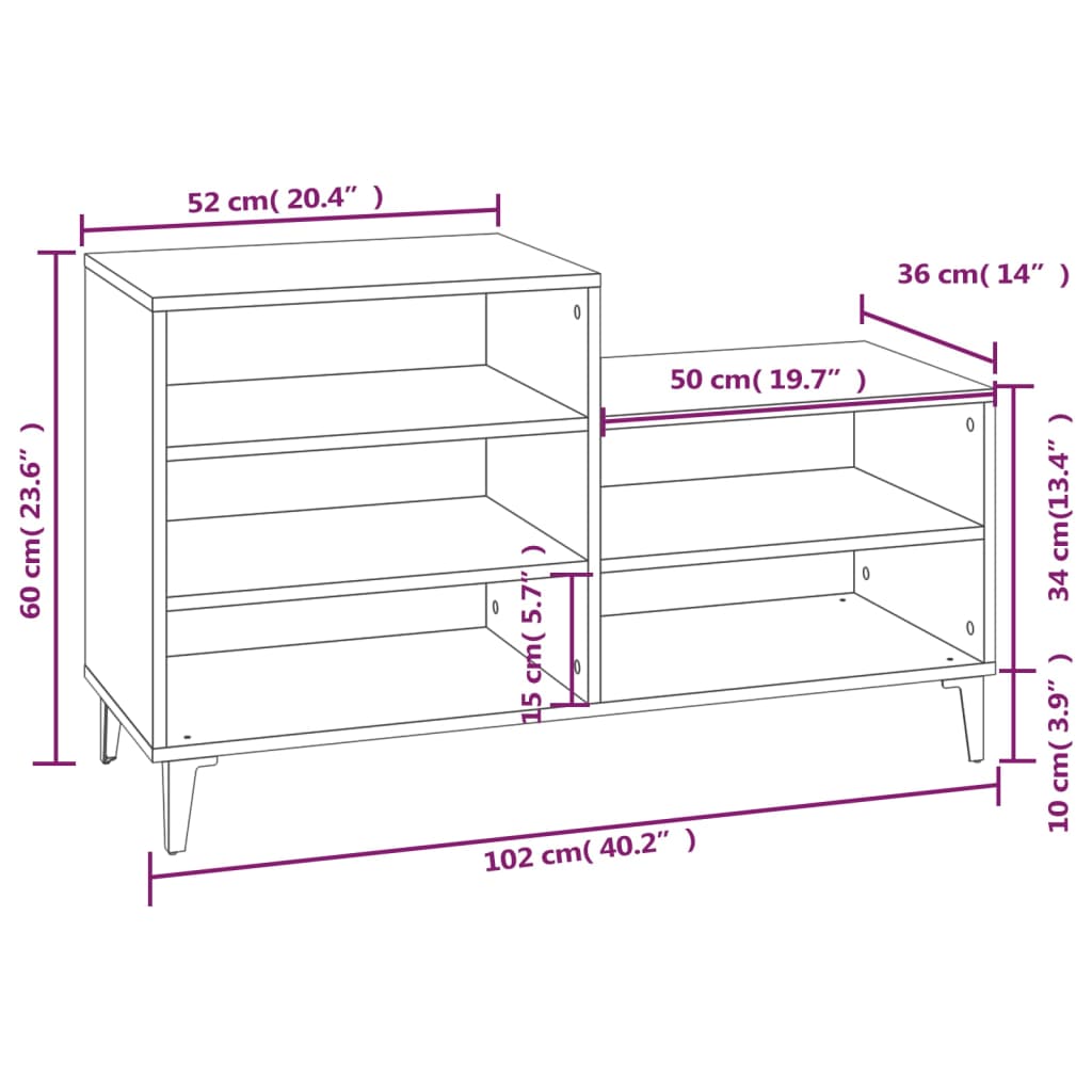 Scarpiera Grigio Cemento 102x36x60 cm in Legno Multistrato