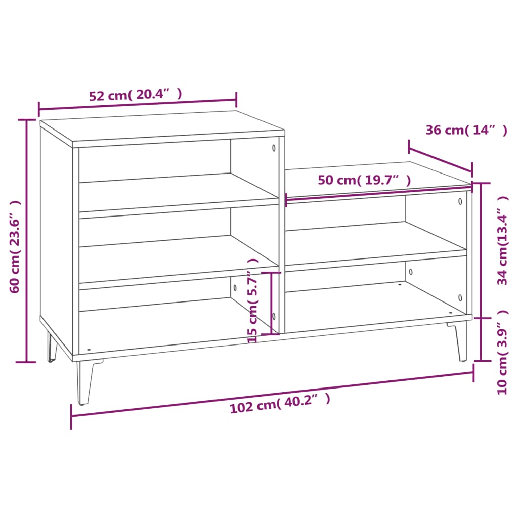 Scarpiera Grigio Sonoma 102x36x60 cm in Legno Multistrato