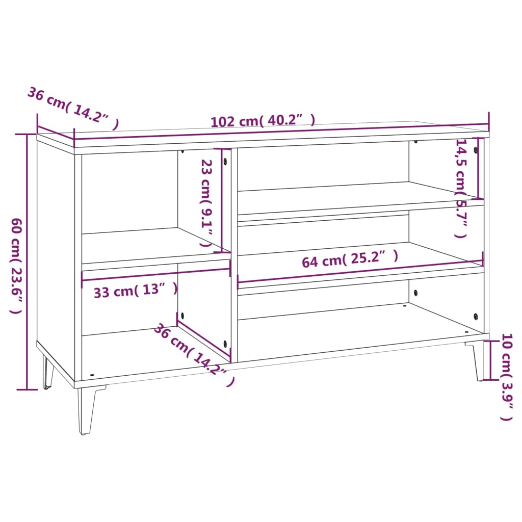 Scarpiera Grigio Cemento 102x36x60 cm in Legno Multistrato