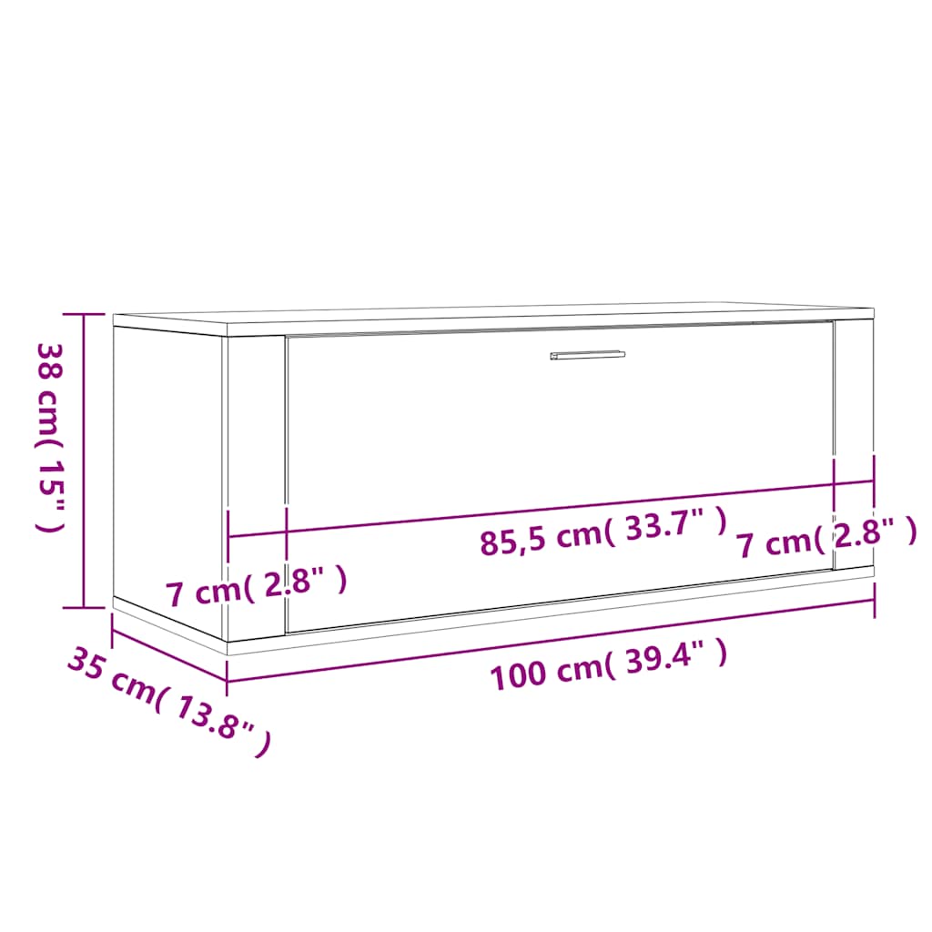 Scarpiera a Muro Rovere Sonoma 100x35x38cm in Legno Multistrato