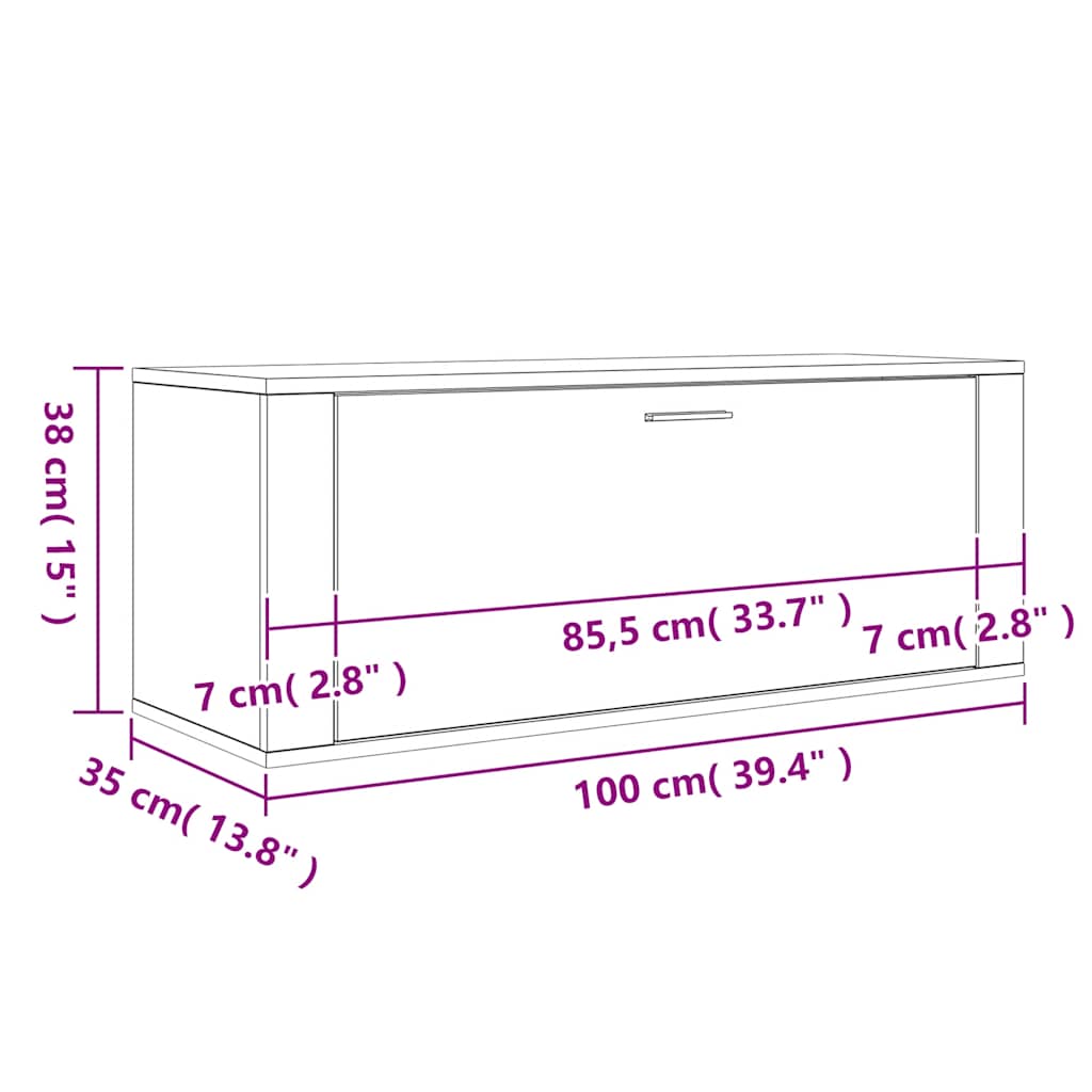 Scarpiera a Muro rovere fumo 100x35x38cm in Legno Multistrato