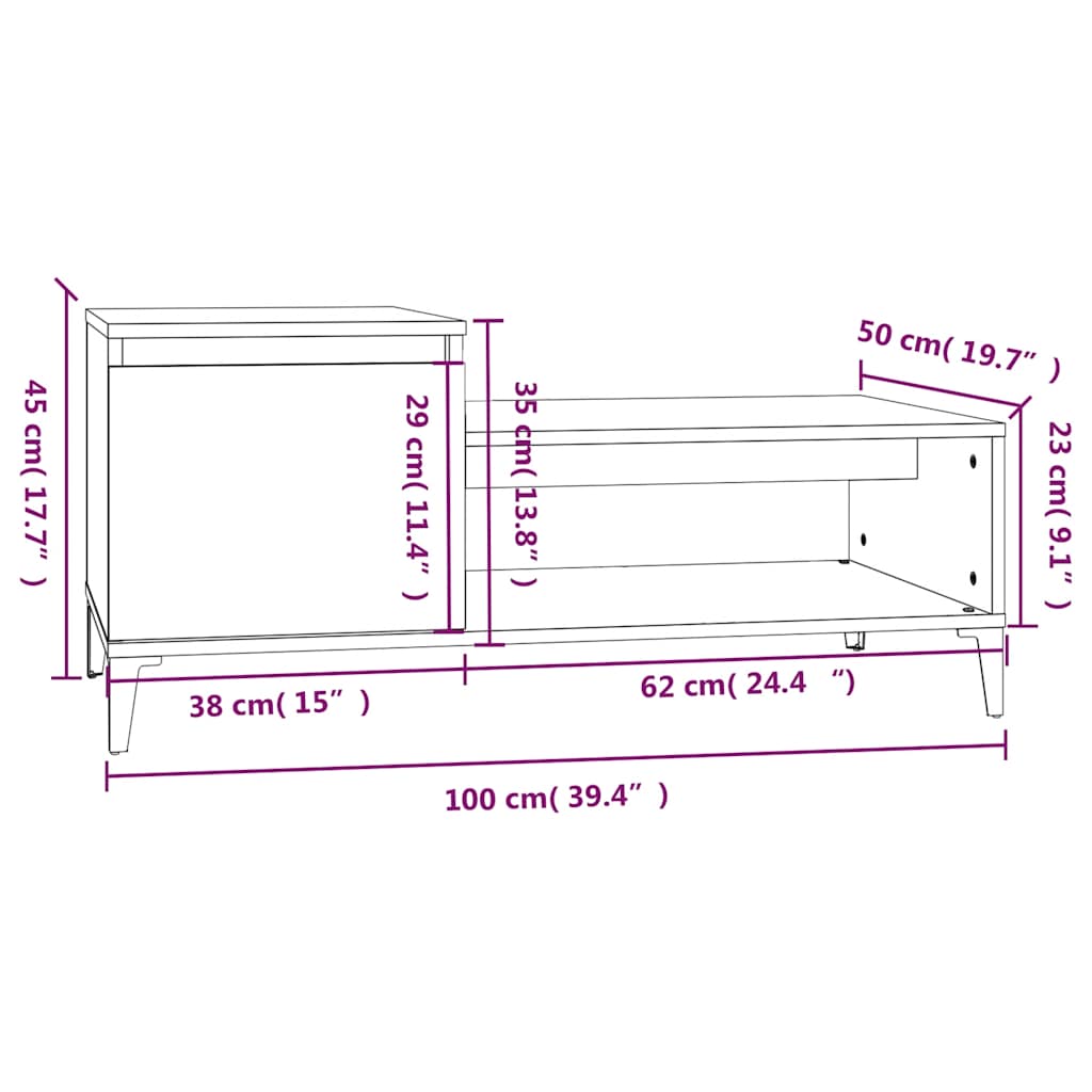 Tavolino da Salotto Nero 100x50x45 cm in Legno Multistrato