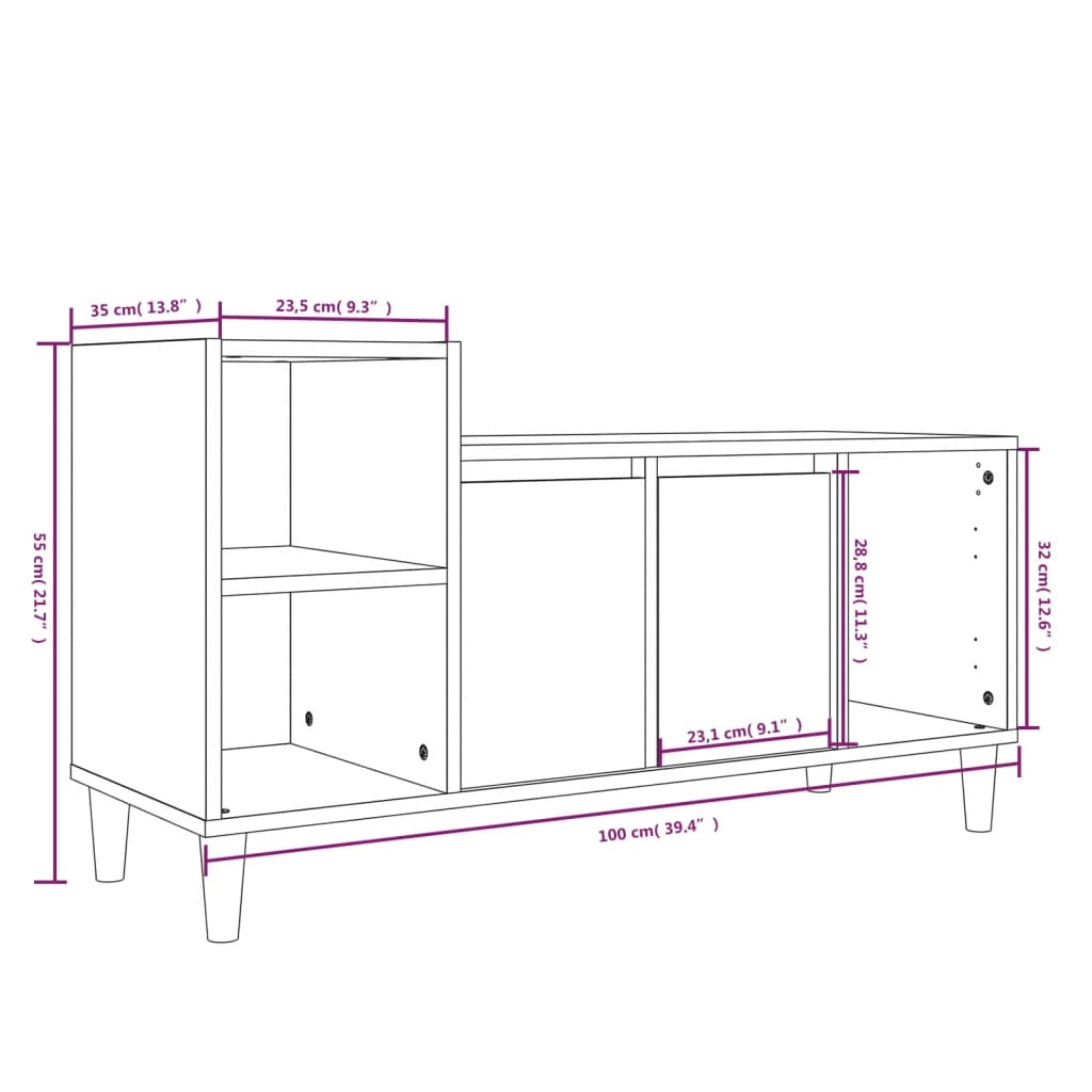 Mobile TV Rovere Fumo 100x35x55 cm in Legno Multistrato